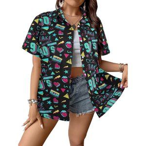 Women 90s Retro Outfits Vintage Party Tee Made in The 90s Tshirt Button Up Tops